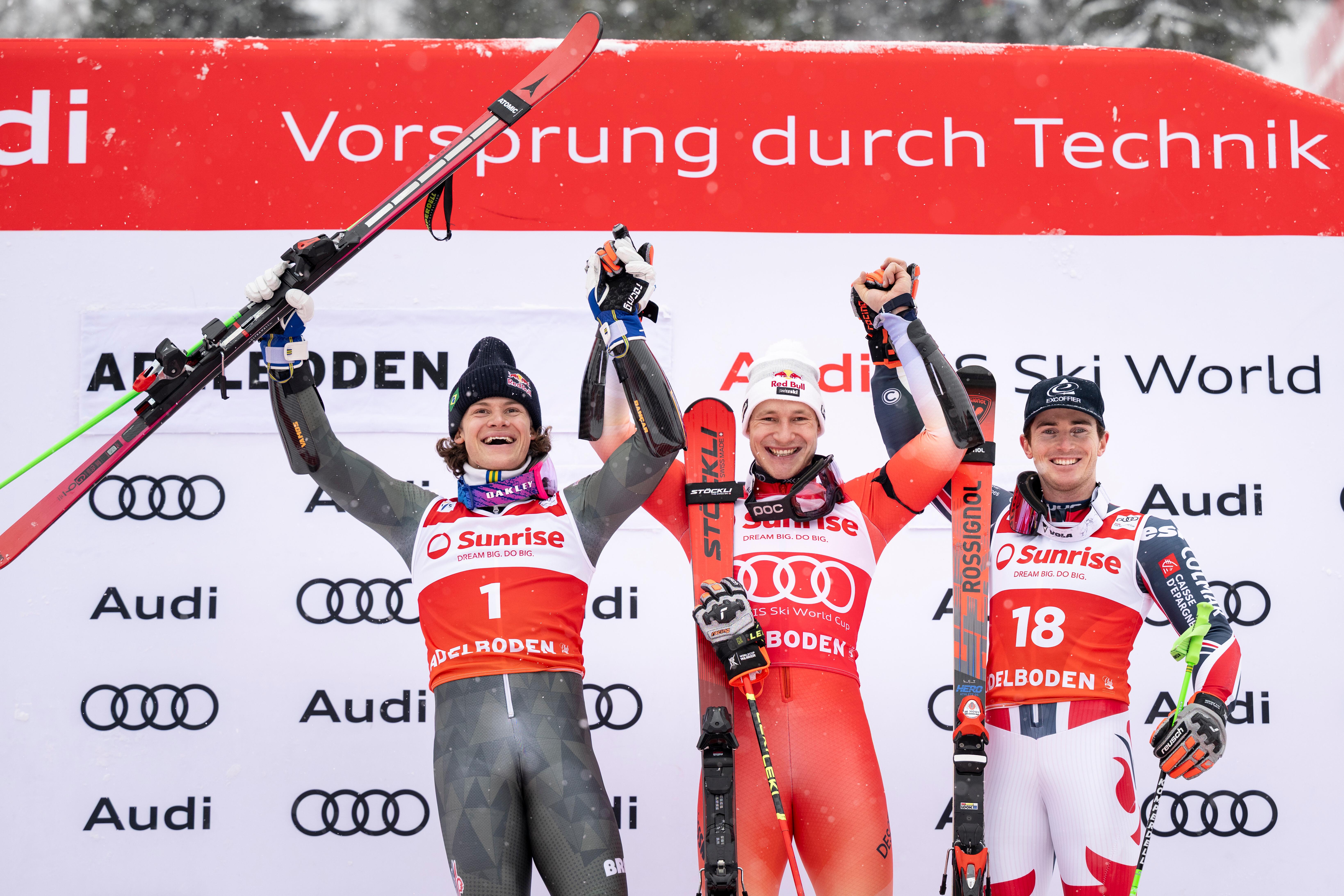 Siegerpodest Riesenslalom Adelboden