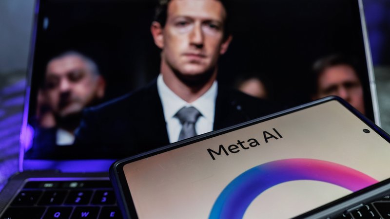 Ki-Ring auf einem Handy, Mark Zuckerberg im Hintergrund | Bild: picture alliance / May James Ki-Ring auf einem Handy, Mark Zuckerberg im Hintergrund