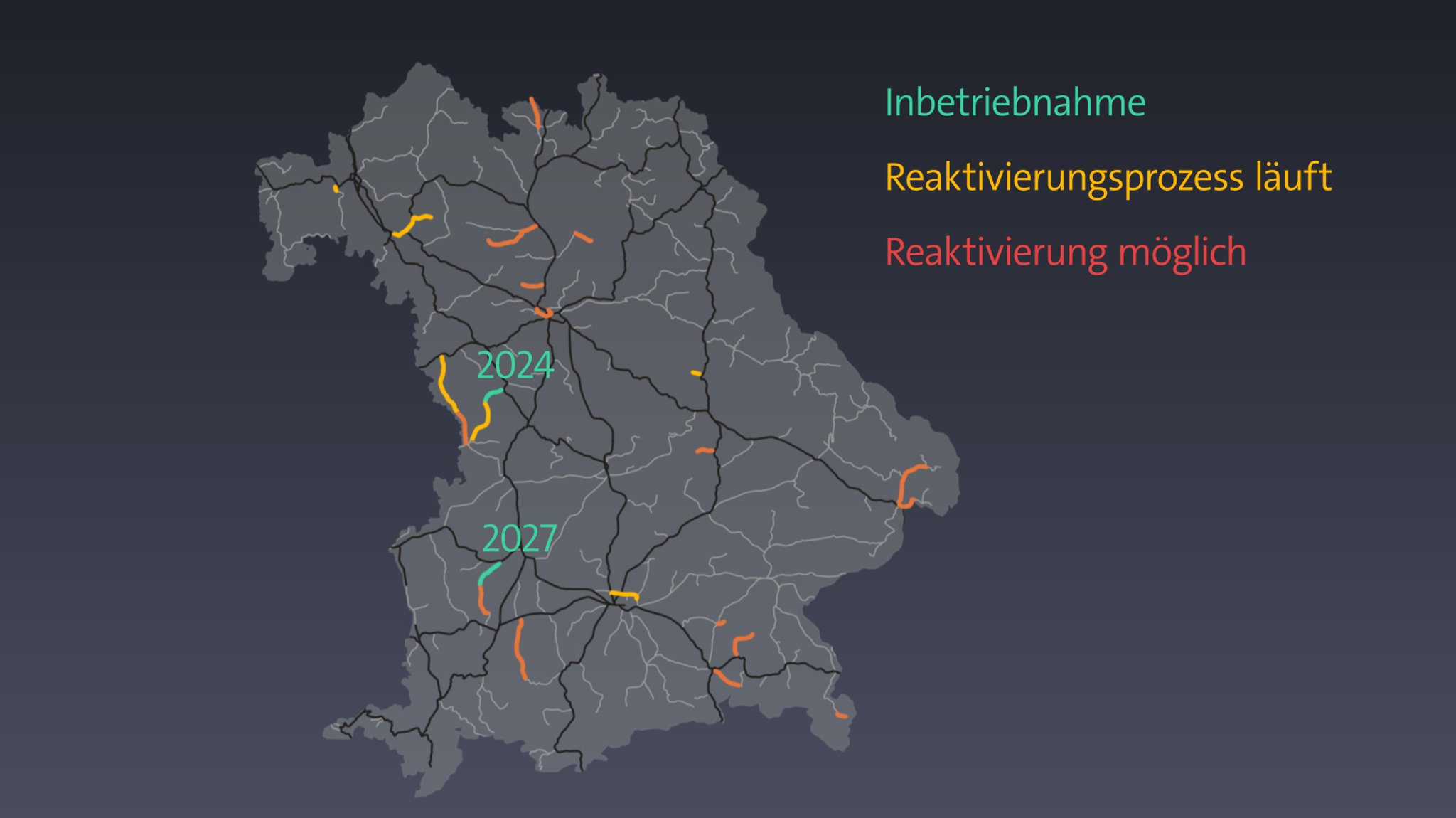 Karte mit Bahnstrecken-Reaktivierungen