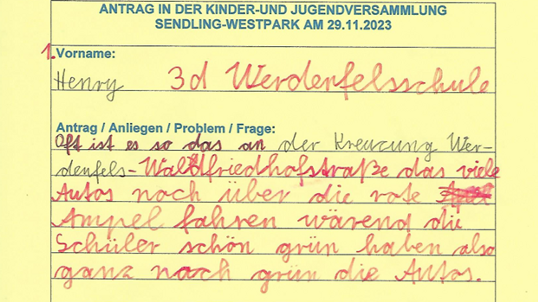 Henrys Antrag aus dem Jahr 2023. | Bild: Günter Keller/Bezirksausschuss 7 Sendling-Westpark Henrys Antrag aus dem Jahr 2023.