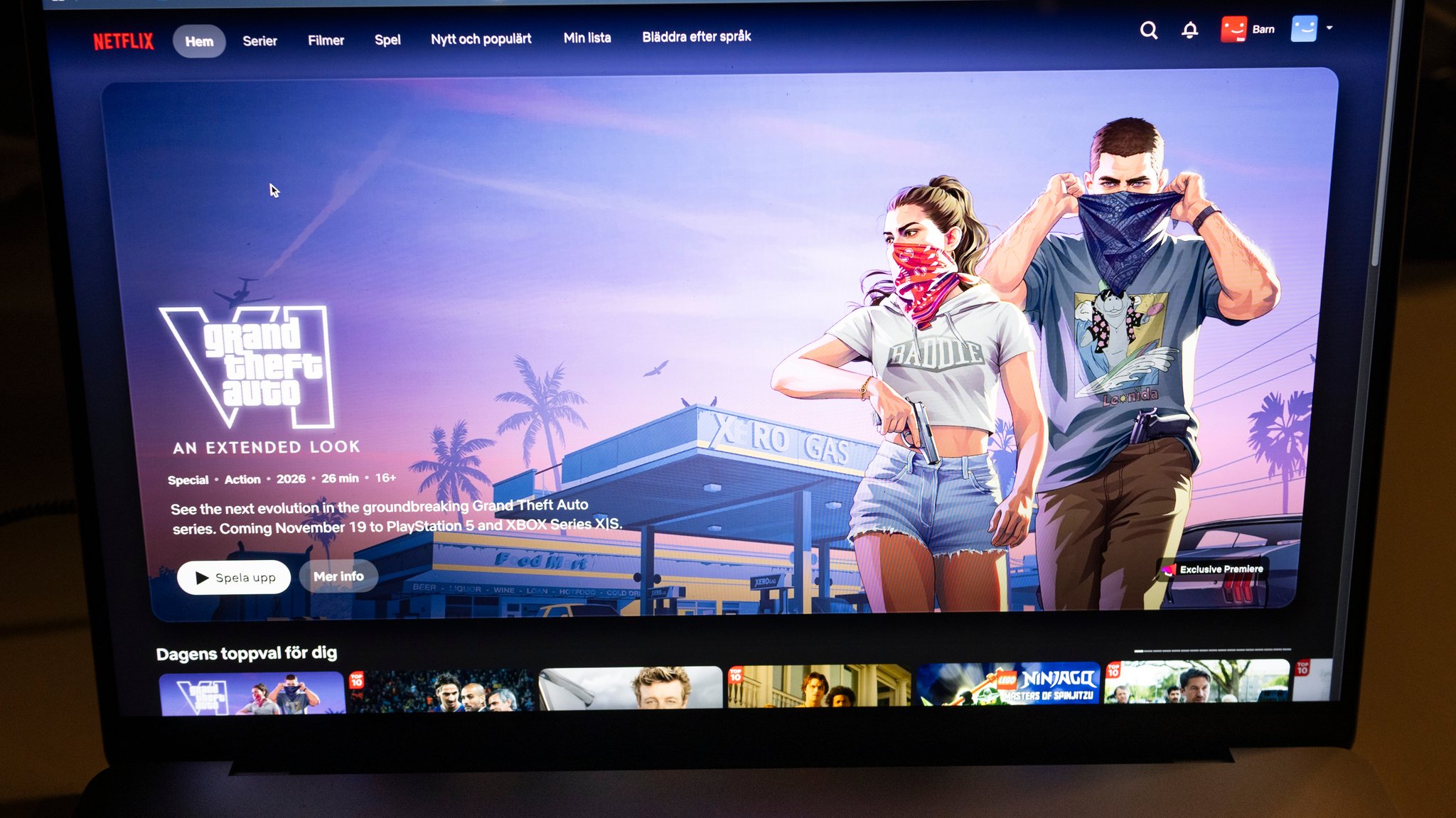 Netflix-Bildschrim des Spiels