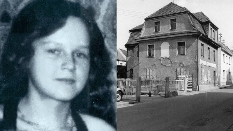 Bildmontage: Links das Porträtfoto einer Teenagerin mit dunklen Haaren, rechts ein Haus. Beide Abbildungen sind monochrom.