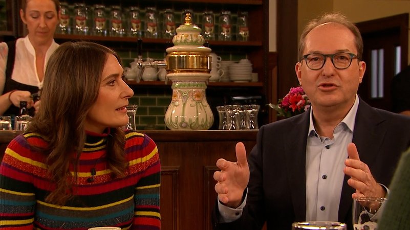 Anja Kohl und Alexander Dobrindt am "Sonntags-Stammtisch" | Bild: Bayerischer Rundfunk 2024 Anja Kohl und Alexander Dobrindt am "Sonntags-Stammtisch"