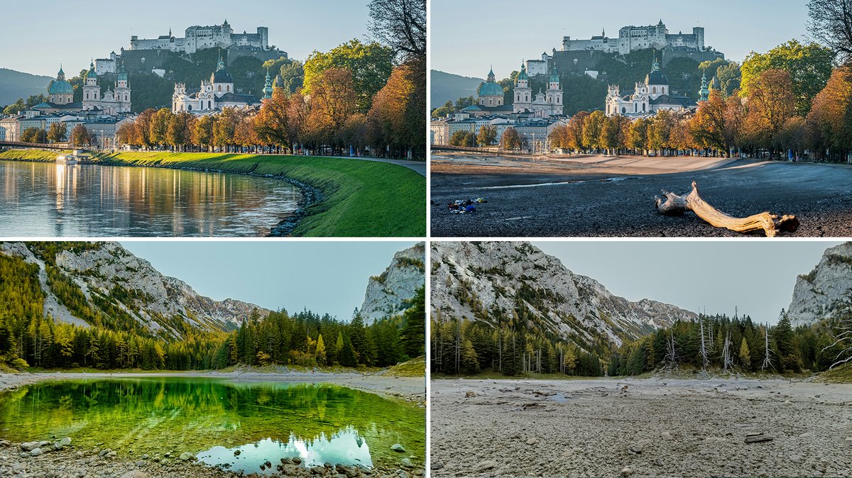 Salzburg ohne Salzach und der Grüne See ausgetrocknet: Mit KI manipulierten Bildern warnt die Letzte Generation vor den Folgen des Klimawandels in Österreich
