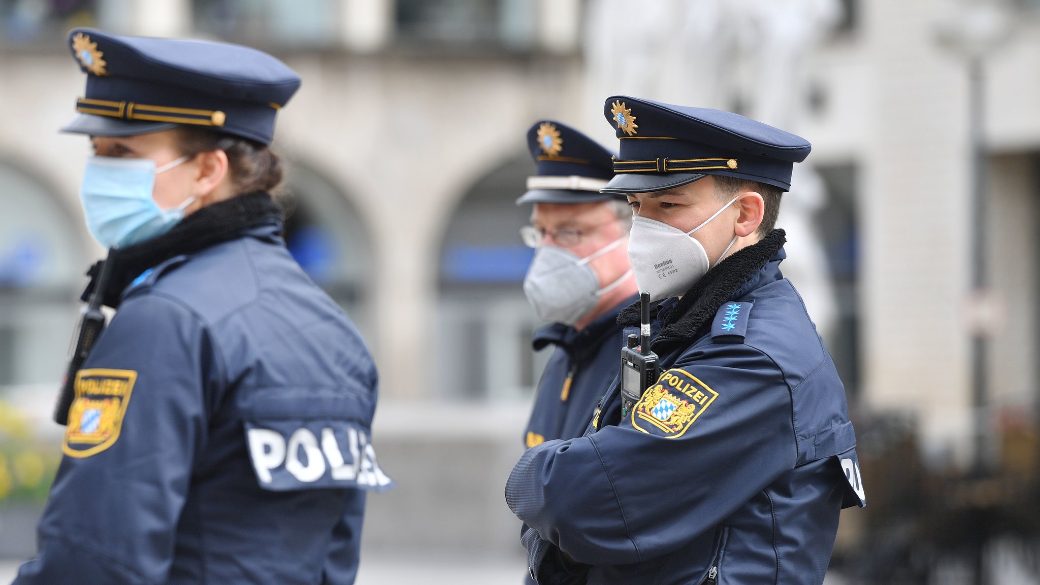 Polizisten Ende April am Münchner Marienplatz.