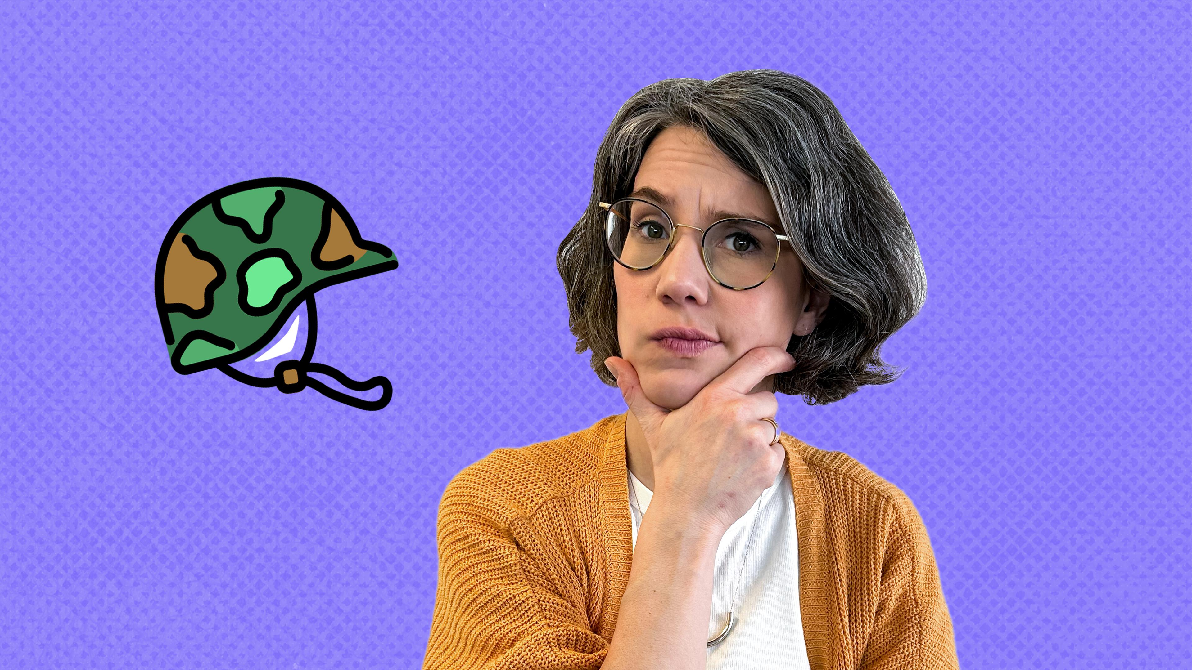 Dumme Frage, aber ...?! - Krieg in Deutschland; Host Lilian Landesvatter, links ein Militärhelm.