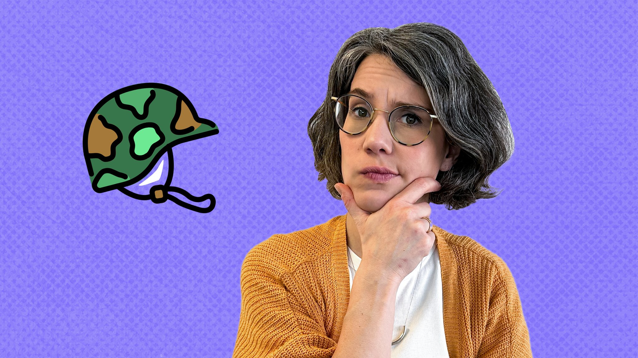 Dumme Frage, aber ...?! - Krieg in Deutschland; Host Lilian Landesvatter, links ein Militärhelm.