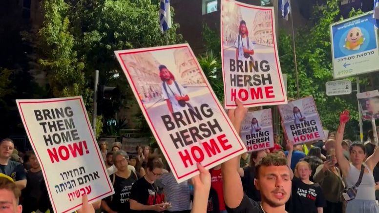 Demonstranten mit Plakaten, darunter die Aufschrift: "Bring Hersh home". | Bild:BR
