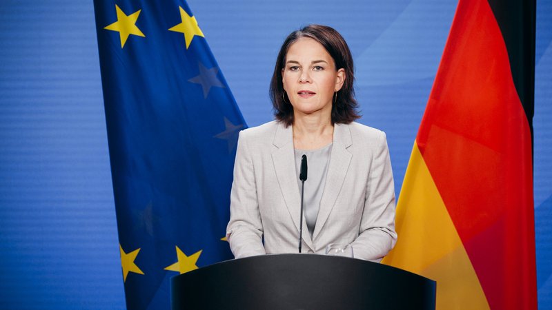 Bundesaußenministerin Annalena Baerbock bei einem Statement im Auswärtigen Amt in Berlin