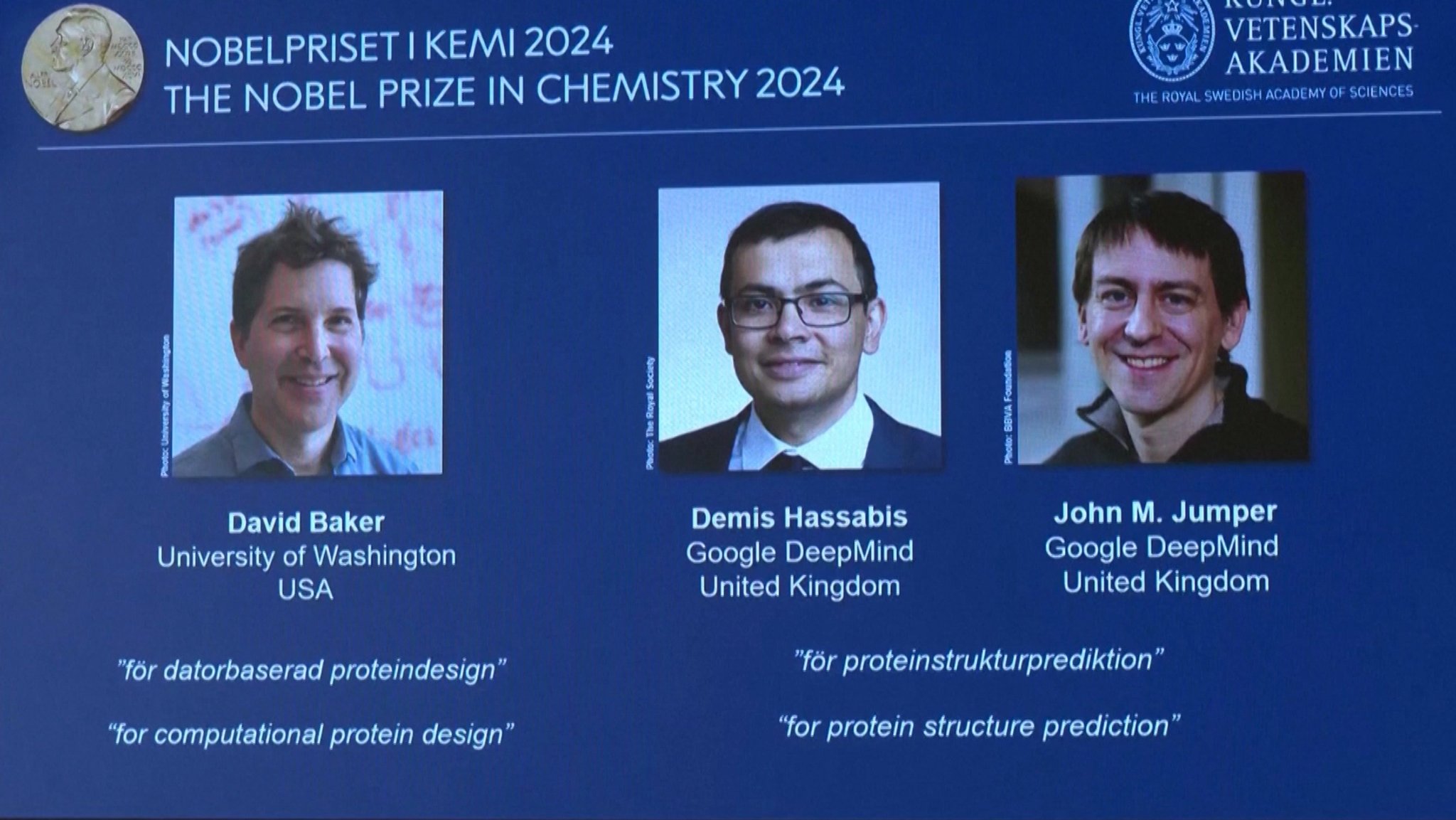 Der Nobelpreis für Chemie geht in diesem Jahr an die Wissenschaftler David Baker, John Jumper und Demis Hassabis.