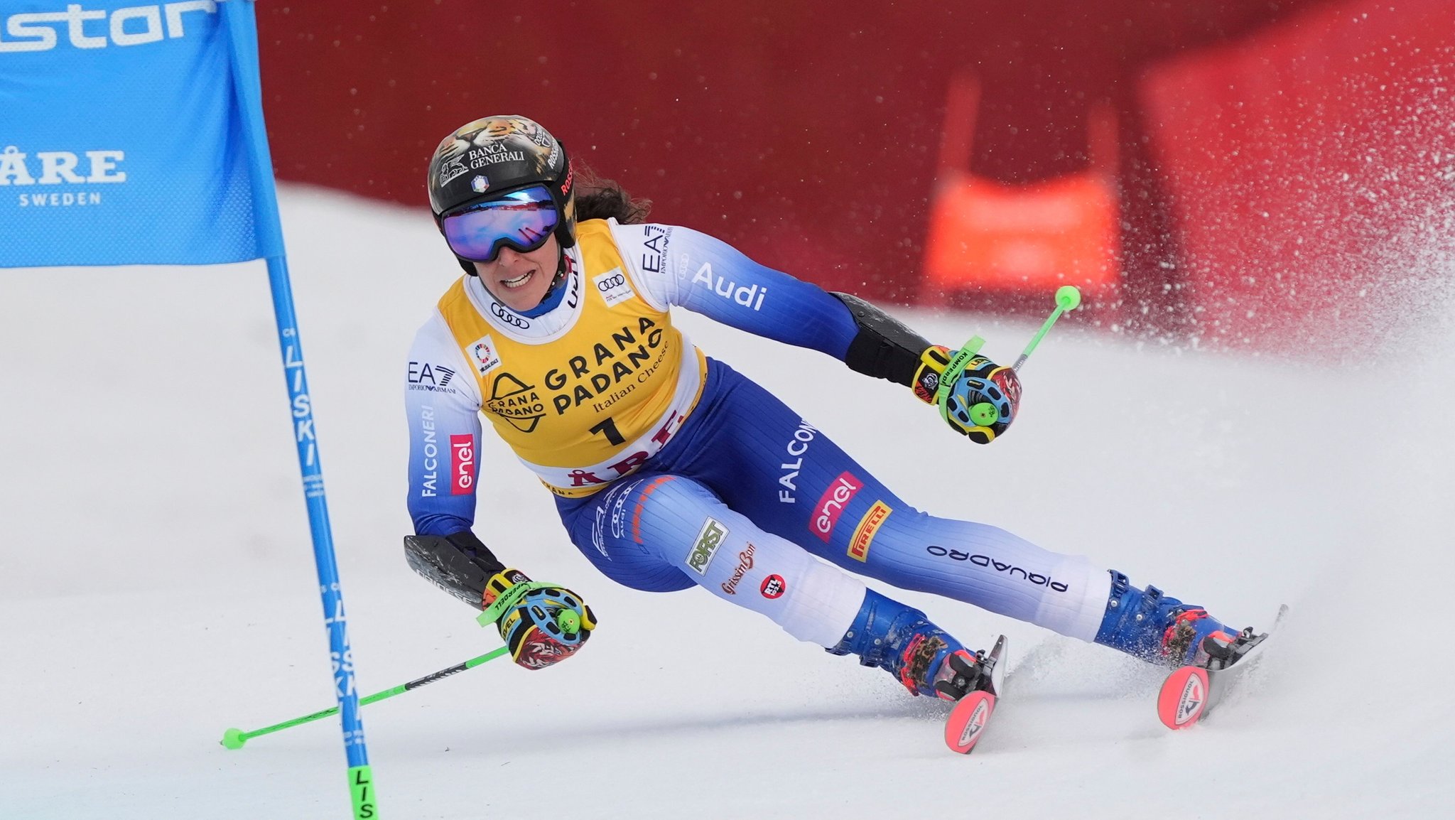 08.03.2025, Schweden, Are: Ski alpin, Weltcup, Riesenslalom, Damen: Die Italienerin Federica Brignone in Aktion. Foto: Giovanni Auletta/AP/dpa +++ dpa-Bildfunk +++