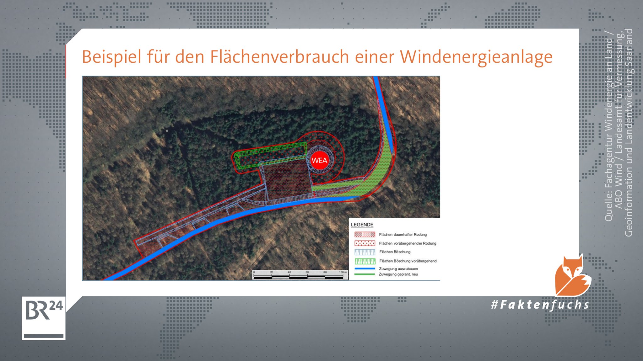 Wenn eine Windkraftanlage im Wald gebaut wird, müssen durchschnittlich 0,86 Hektar dafür gerodet werden - gut die Hälfte davon dauerhaft.