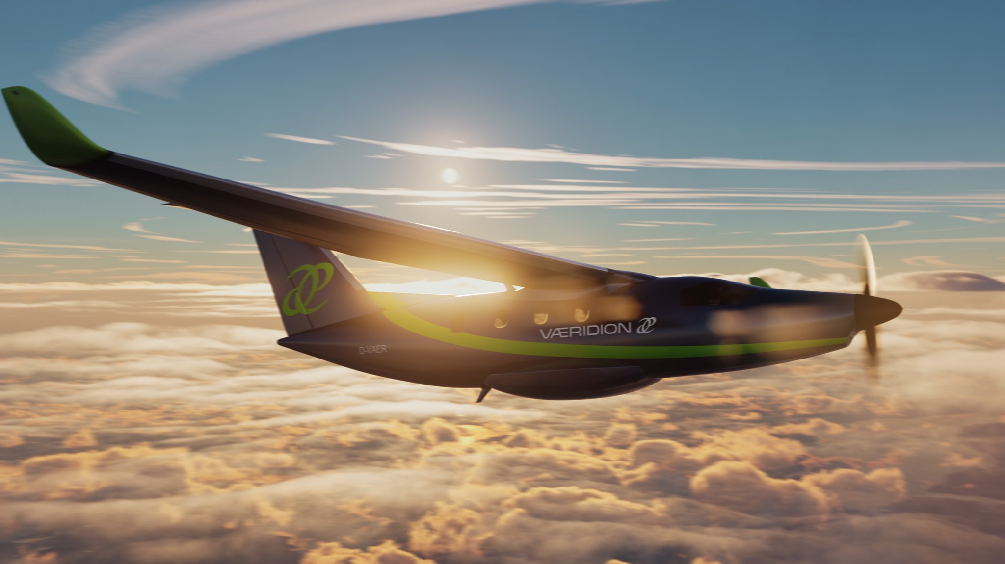 Elektrischer Motorflieger von Vaeridion als Computeranimation.