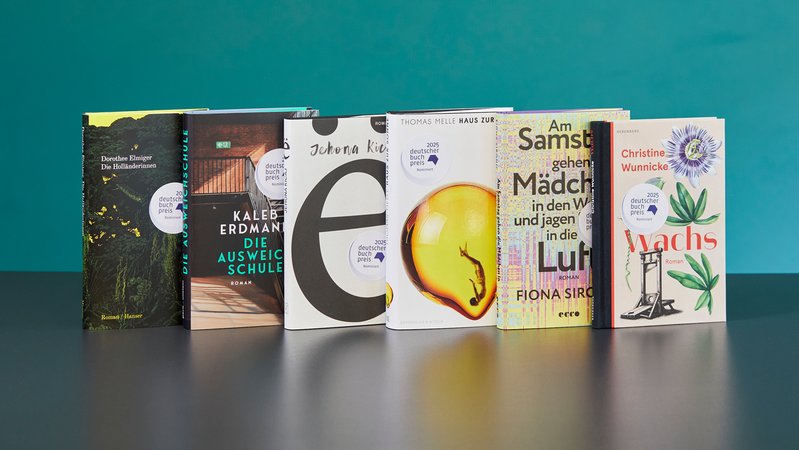 Cover von sechs für den Deutschen Buchpreis nominierten Romanen. | Bild: Christof Jakob Cover von sechs für den Deutschen Buchpreis nominierten Romanen.