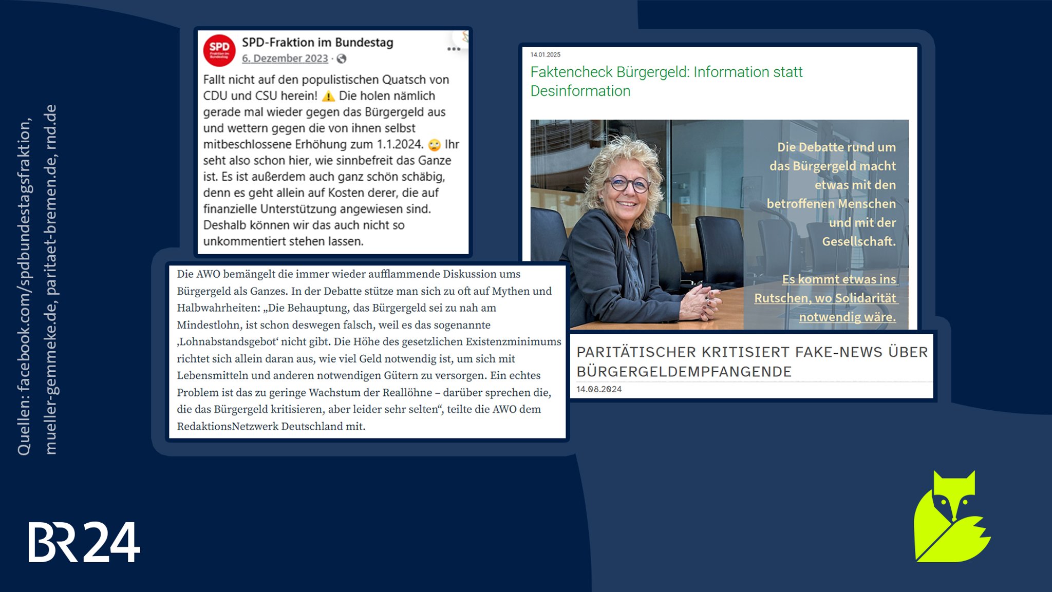 Screenshots von Äußerungen von Politikern, Parteien und Wohlfahrsverbänden.