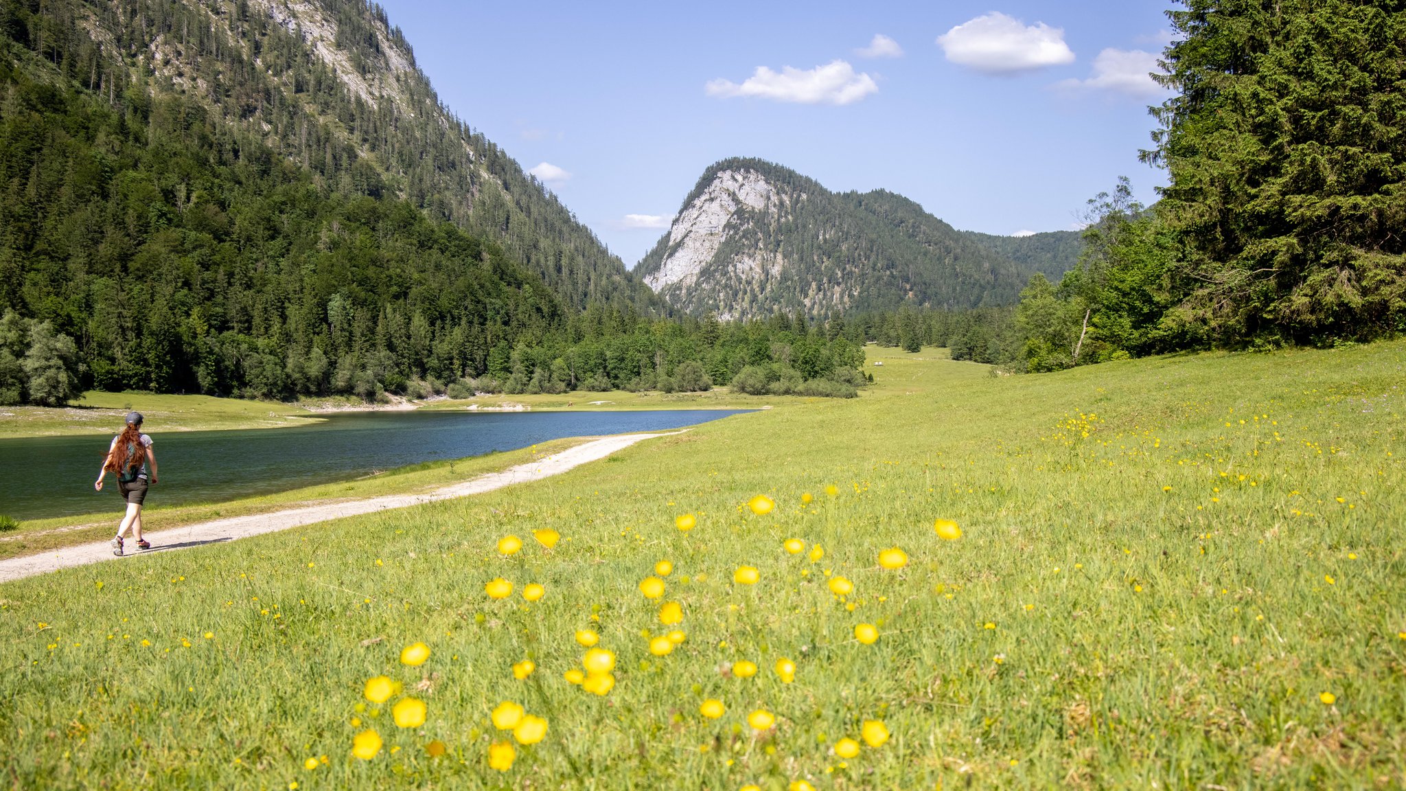 Sommerliches Wetter mit Sonnenschein und warmen Temperaturen am Mittersee / Lödensee im Chiemgau bei Ruhpolding am 21.06.2021.