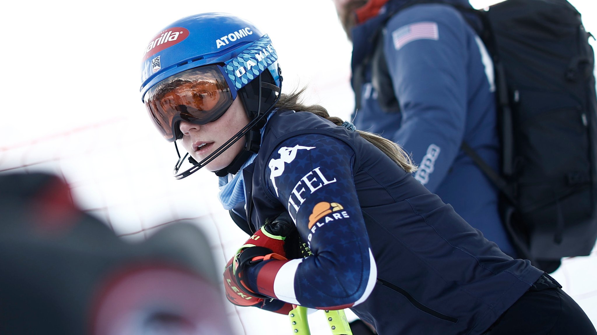 ARCHIV - 30.01.2025, Frankreich, Courchevel: Ski alpin: Weltcup, Slalom, Damen, Mikaela Shiffrin aus den USA bereitet sich auf den ersten Durchgang vor. (zu dpa: «Ski-Star Shiffrin startet doch in Team-Kombination») Foto: Gabriele Facciotti/AP/dpa +++ dpa-Bildfunk +++