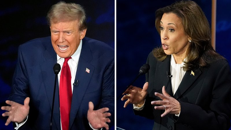 Donald Trump und Kamala Harris bei ihrem TV-Duell am 10. September in Philadelphia. | Bild: picture alliance / ASSOCIATED PRESS | Alex Brandon Donald Trump und Kamala Harris bei ihrem TV-Duell am 10. September in Philadelphia.