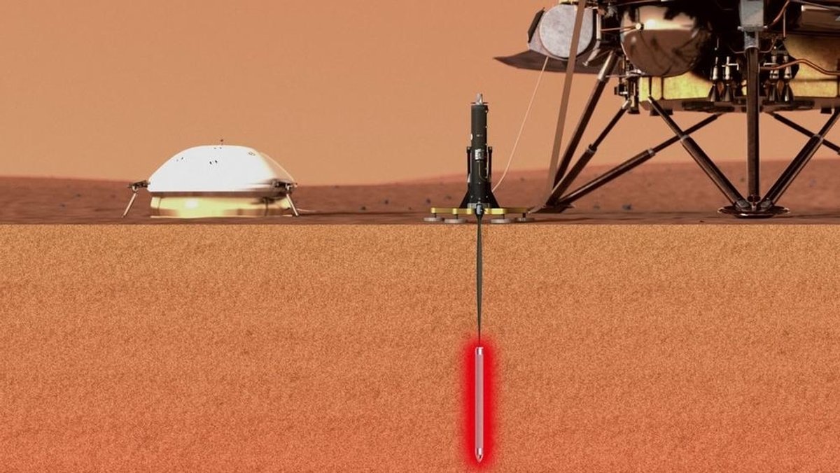 Mars-Lander InSight (künstlerische Darstellung): Der deutsche Marsmaulwurf HP3 bohrt den Planeten Mars an
