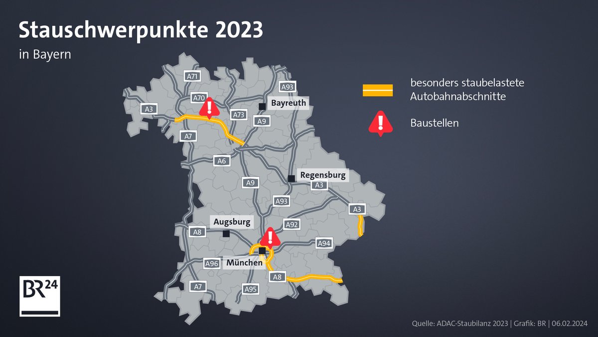 Stauschwerpunkte in Bayern 2023