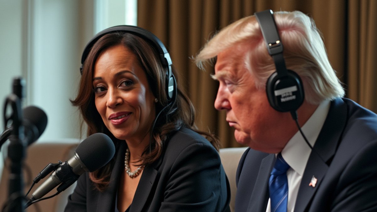 Kamala Harris und Donald Trump machen einen gemeinsamen Podcast? Nur in der Welt der Bild-KI "Flux".