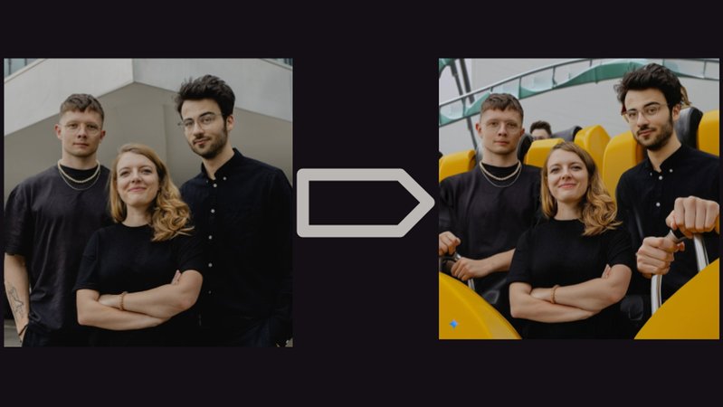 Die Hosts von "Der KI-Podcast" im Original, und in einer Achterbahn | Bild: ARD / "Der KI-Podcast" Die Hosts von "Der KI-Podcast" im Original, und in einer Achterbahn