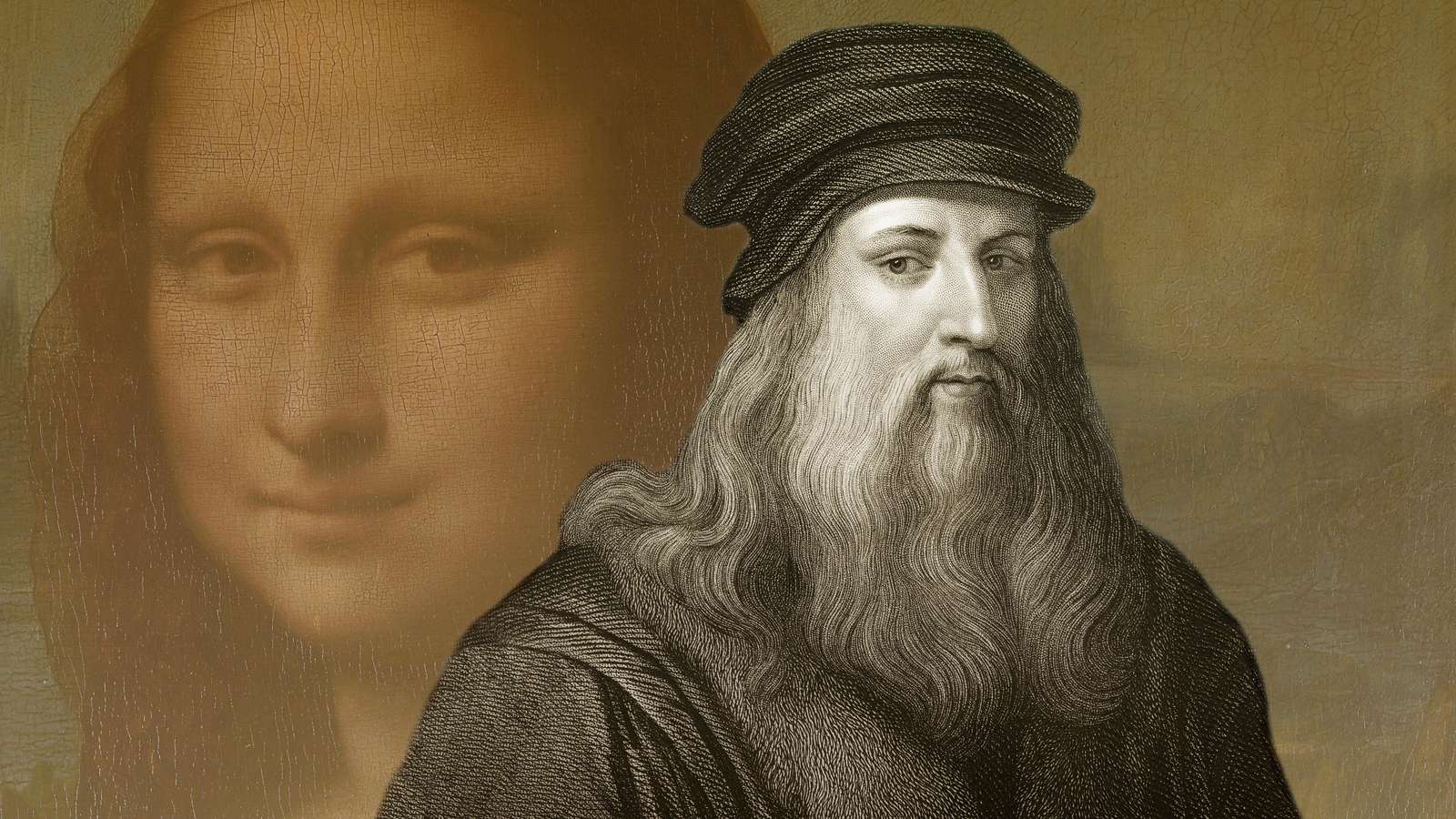 Leonardo da Vinci - im Hintergrund die Mona Lisa