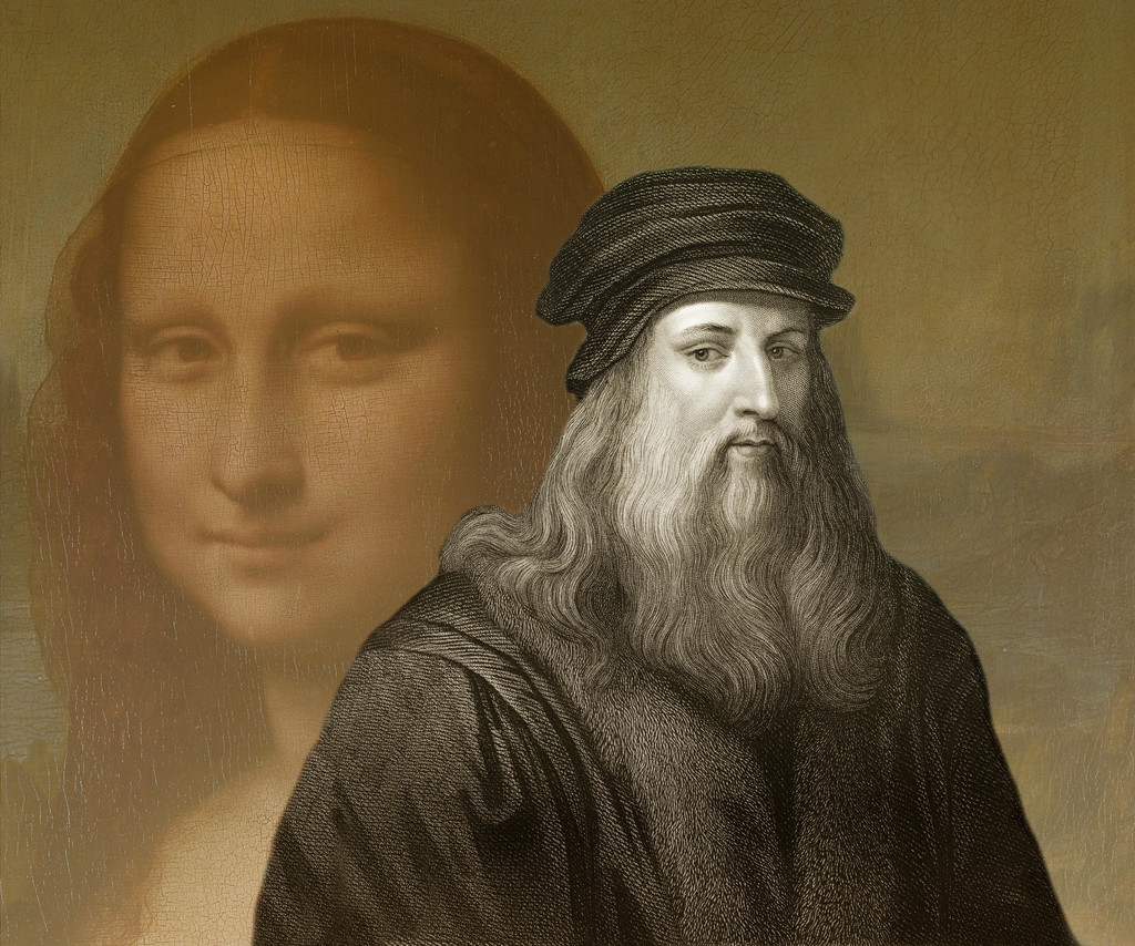 Leonardo da Vinci - im Hintergrund die Mona Lisa