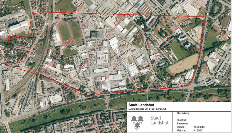 Die Stadt Landshut warnt vor der Nutzung des Grundwassers in Teilen des Industriegebiets (rot umrandet). | Bild: Stadt Landshut Die Stadt Landshut warnt vor der Nutzung des Grundwassers in Teilen des Industriegebiets (rot umrandet).