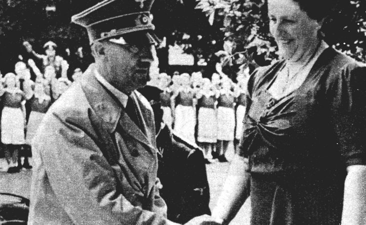 Adolf Hitler with Winifred Wagner, widow of the composer. She greets him at the Bayreuth festival Germany