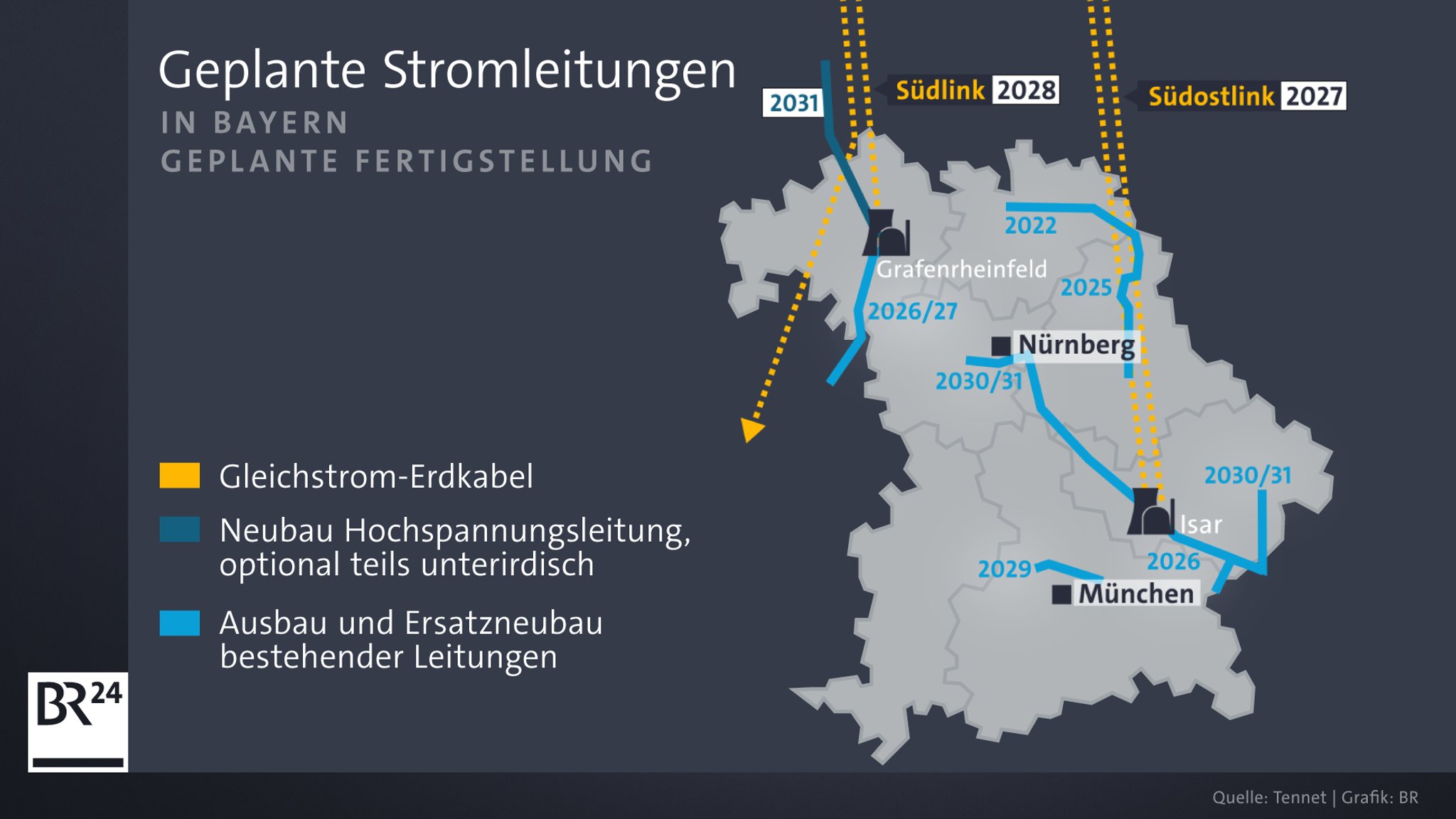 Karte zu geplanten Stromleitungen in Bayern