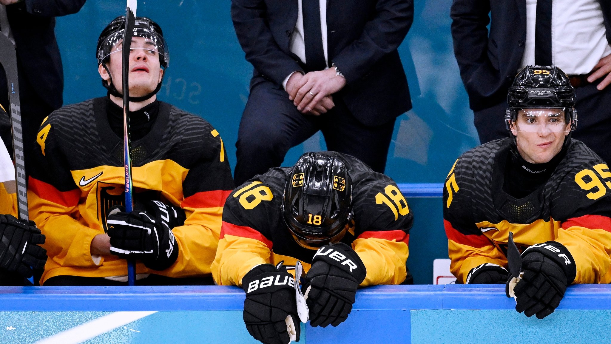 Enttäuschte Gesichter beim deutschen Eishockey-Team