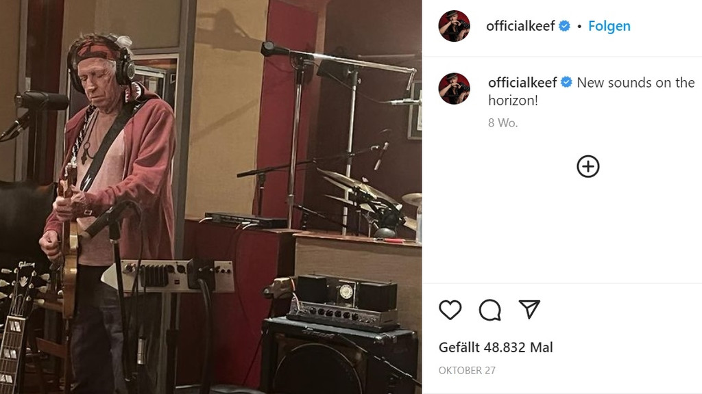 Keith Richards im Tonstudio - ein Screenshot eines Instagram-Posts