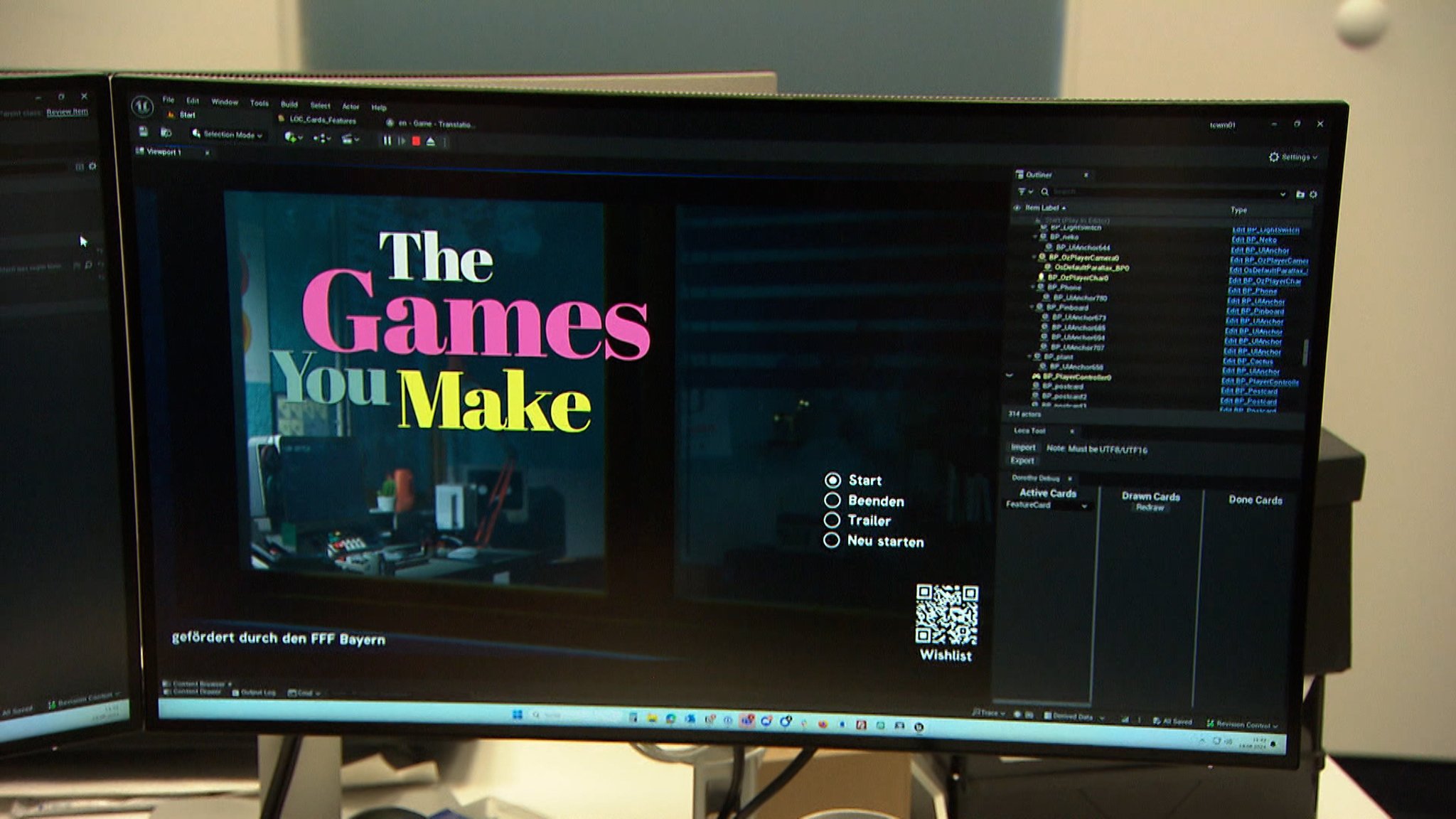 Computerbildschirm zeigt Schriftzug "The Games you make"