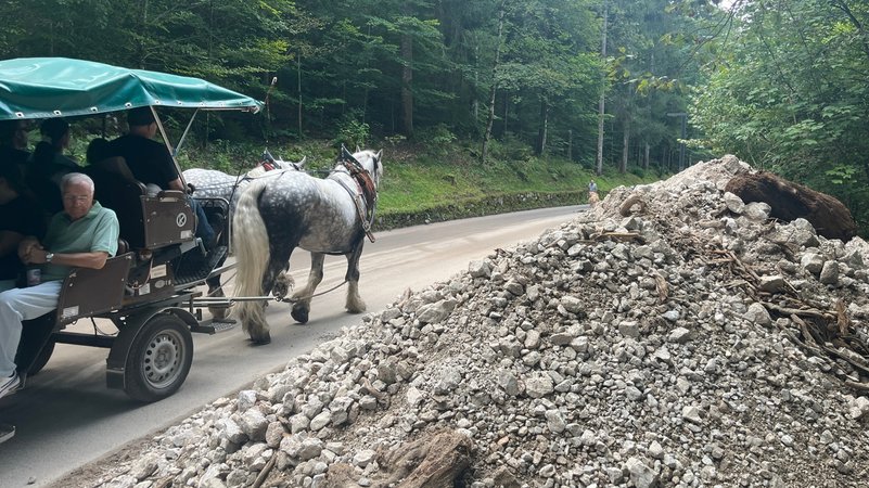 Eine Kutsche fährt an einem Steinhügel vorbei | Bild: BR/Johannes Hofmann Eine Kutsche fährt an einem Steinhügel vorbei