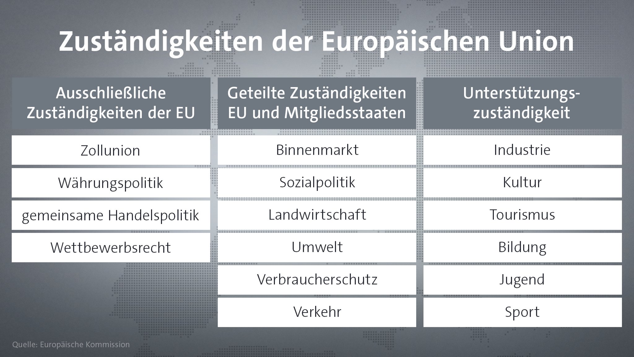 Eine Auswahl der Zuständigkeiten der Europäischen Union