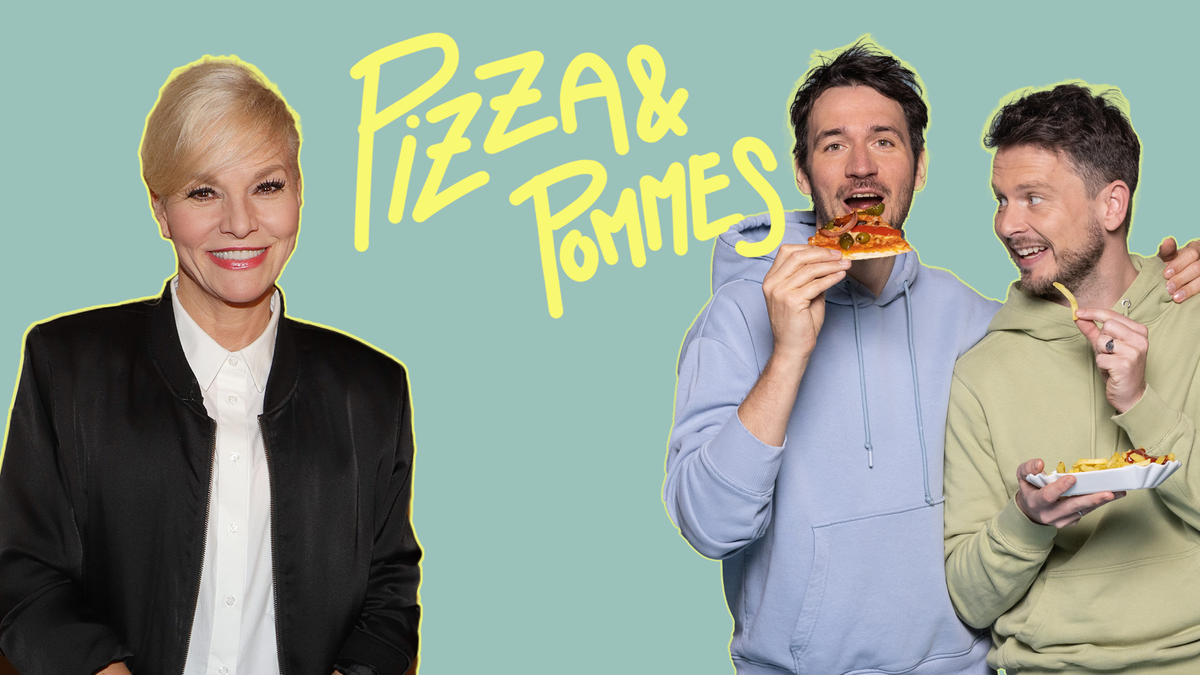 Ina Müller und die "Pizza & Pommes"-Hosts Felix Neureuther und Philipp Nagel