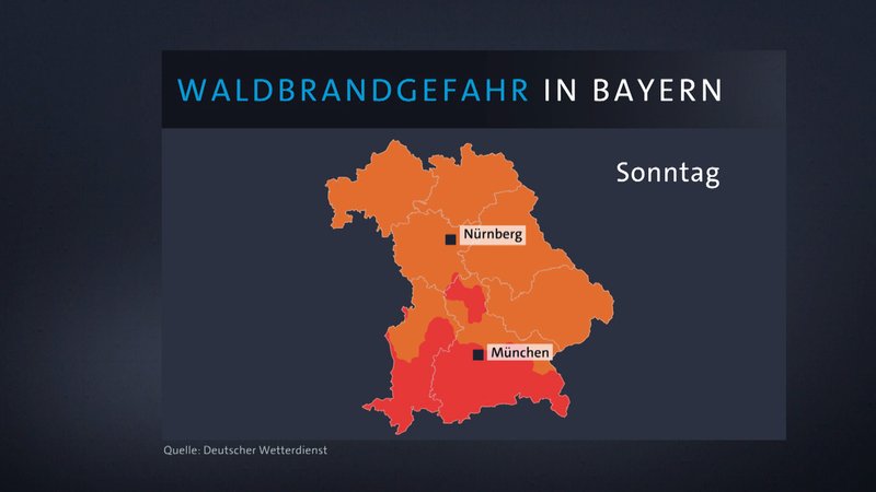 Grafik: Waldbrandgefahr in Bayern durch hohe Temperaturen extrem gestiegen | Bild: Bayerischer Rundfunk 2024 Grafik: Waldbrandgefahr in Bayern durch hohe Temperaturen extrem gestiegen