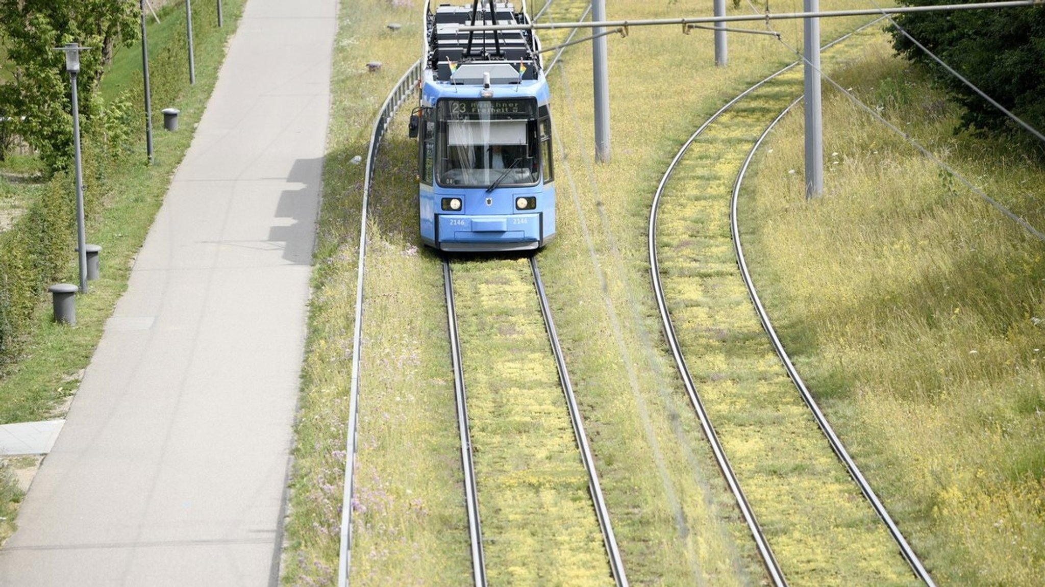 Archivbild: Eine Trambahn der MVG ist 2019 in Schwabing-Nord unterwegs