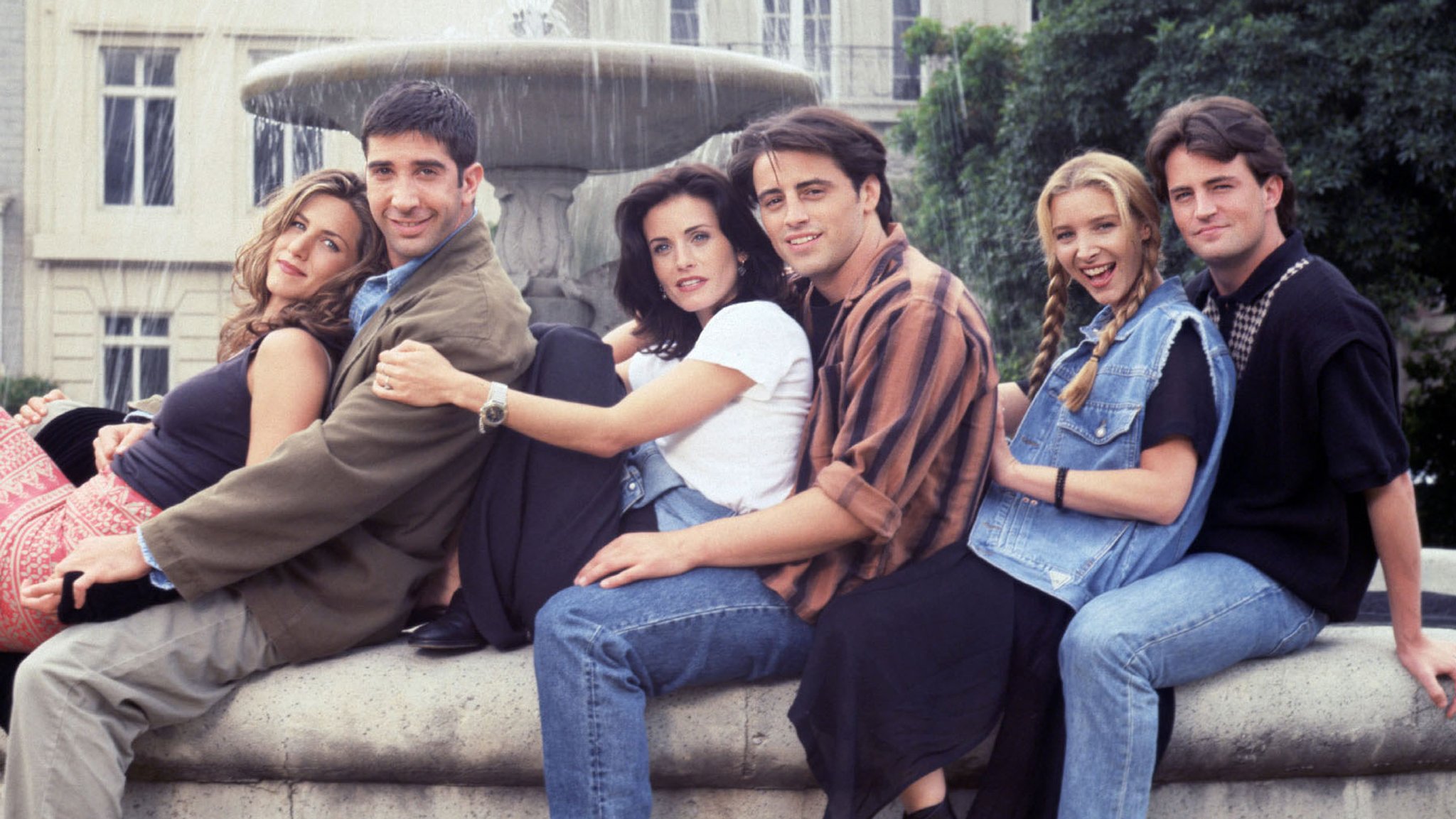 Schauspieler aus der Serien "Friends" (2002): Jennifer Aniston, David Schwimmer, Courtney Cox, Matt Le Blanc, Lisa Kudrow und Matthew Perry. 