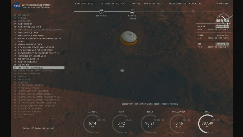 Das Video zeigt Ausschnitte aus der Berichterstattung der NASA zur Landung von Perseverance. | Bild: NASA Das Video zeigt Ausschnitte aus der Berichterstattung der NASA zur Landung von Perseverance.