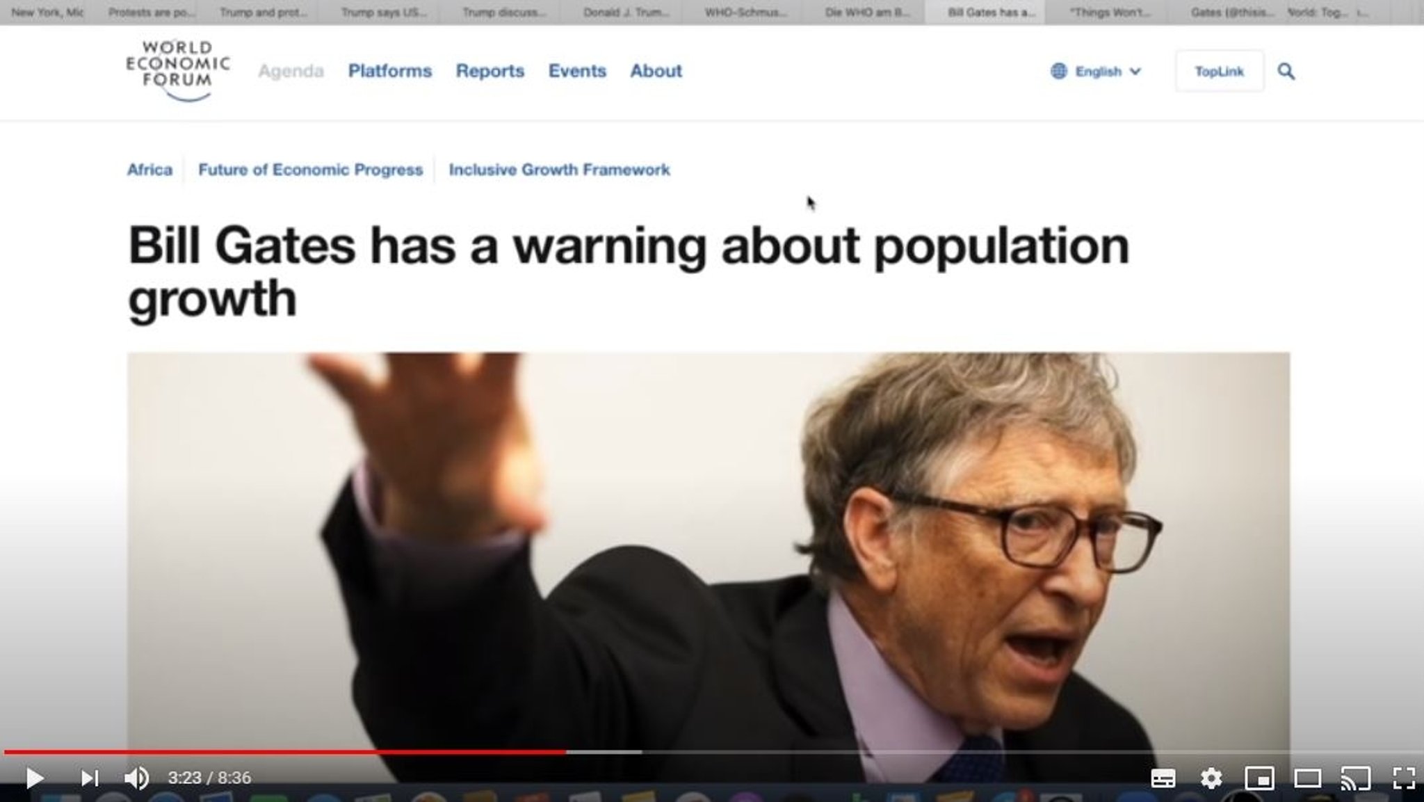 Screenshot eines Youtube-Videos, in dem Unwahrheiten über den Microsoft-Gründer Bill Gates und dessen Engagement in der Corona-Krise verbreitet werden. 