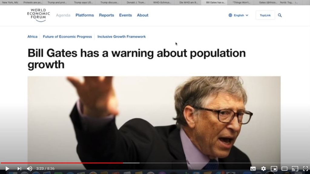 Screenshot eines Youtube-Videos, in dem Unwahrheiten über den Microsoft-Gründer Bill Gates und dessen Engagement in der Corona-Krise verbreitet werden. 