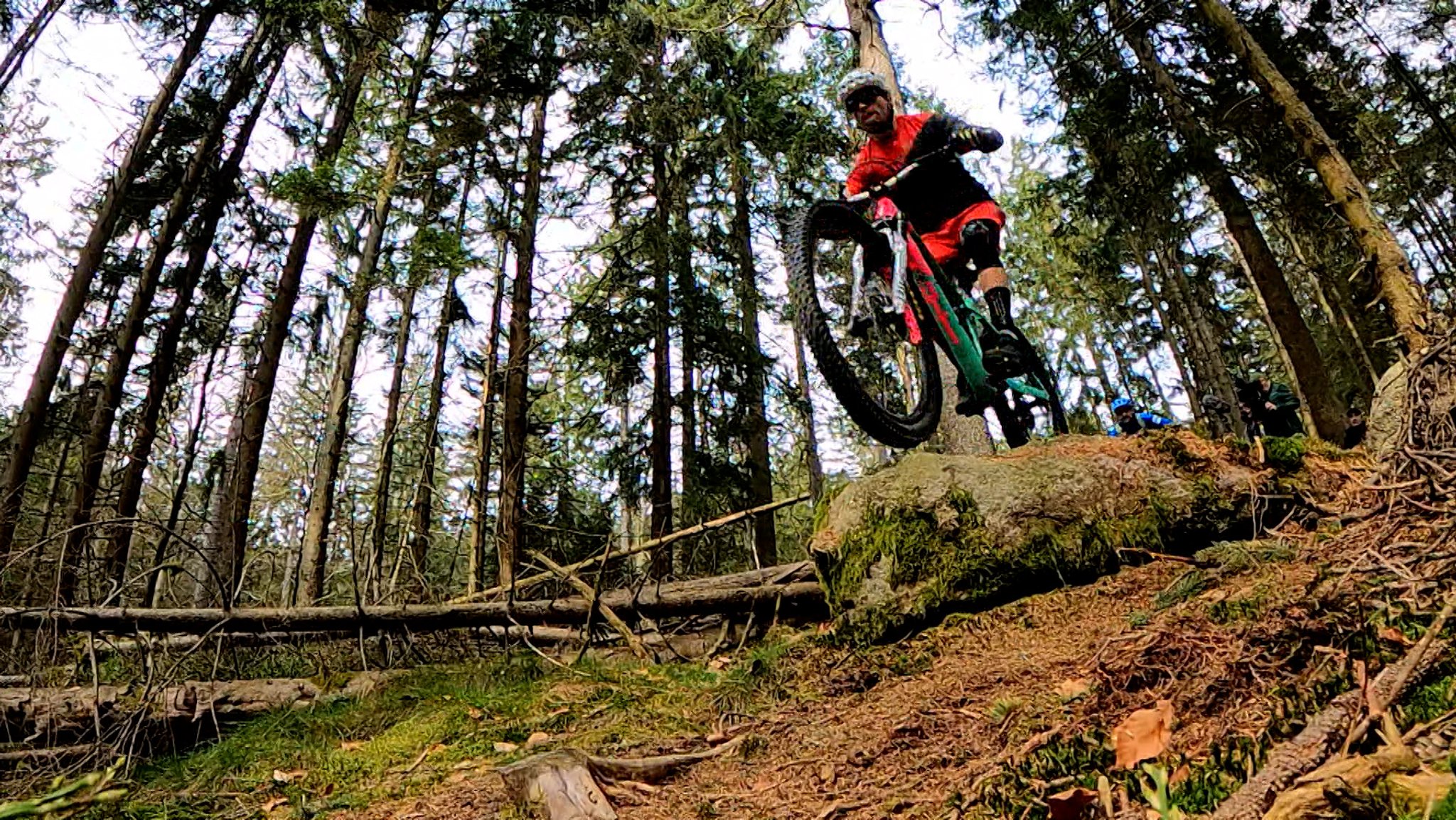 Mountainbiker fährt durch einen Wald