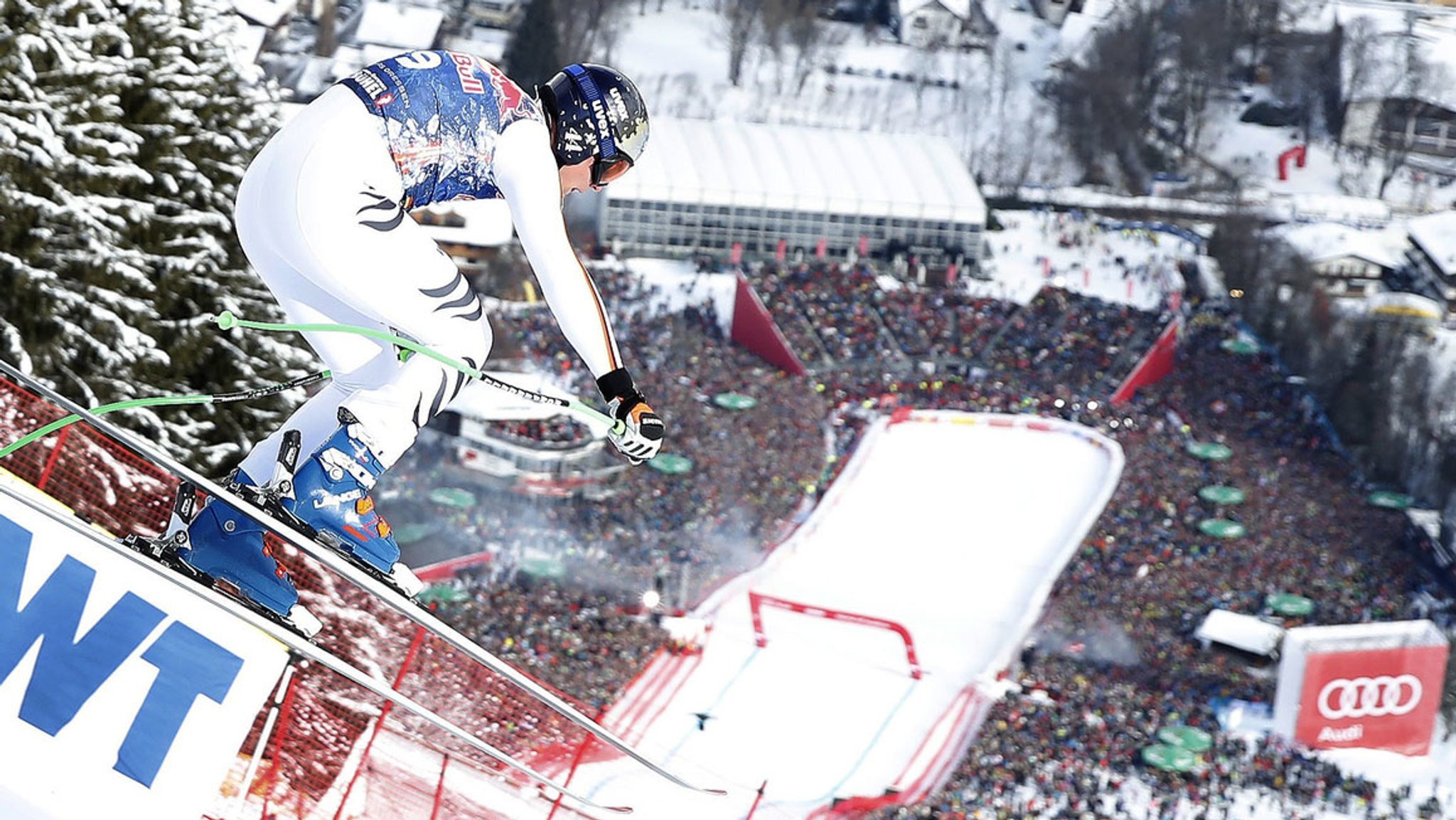 Ski alpin: Weltcup, Abfahrt, Herren, am 20.01.2018 in Kitzbühel (Österreich). Der Deutsche Thomas Dreßen in Aktion. Foto: Expa/Hans Groder/APA/dpa +++(c) dpa - Bildfunk+++