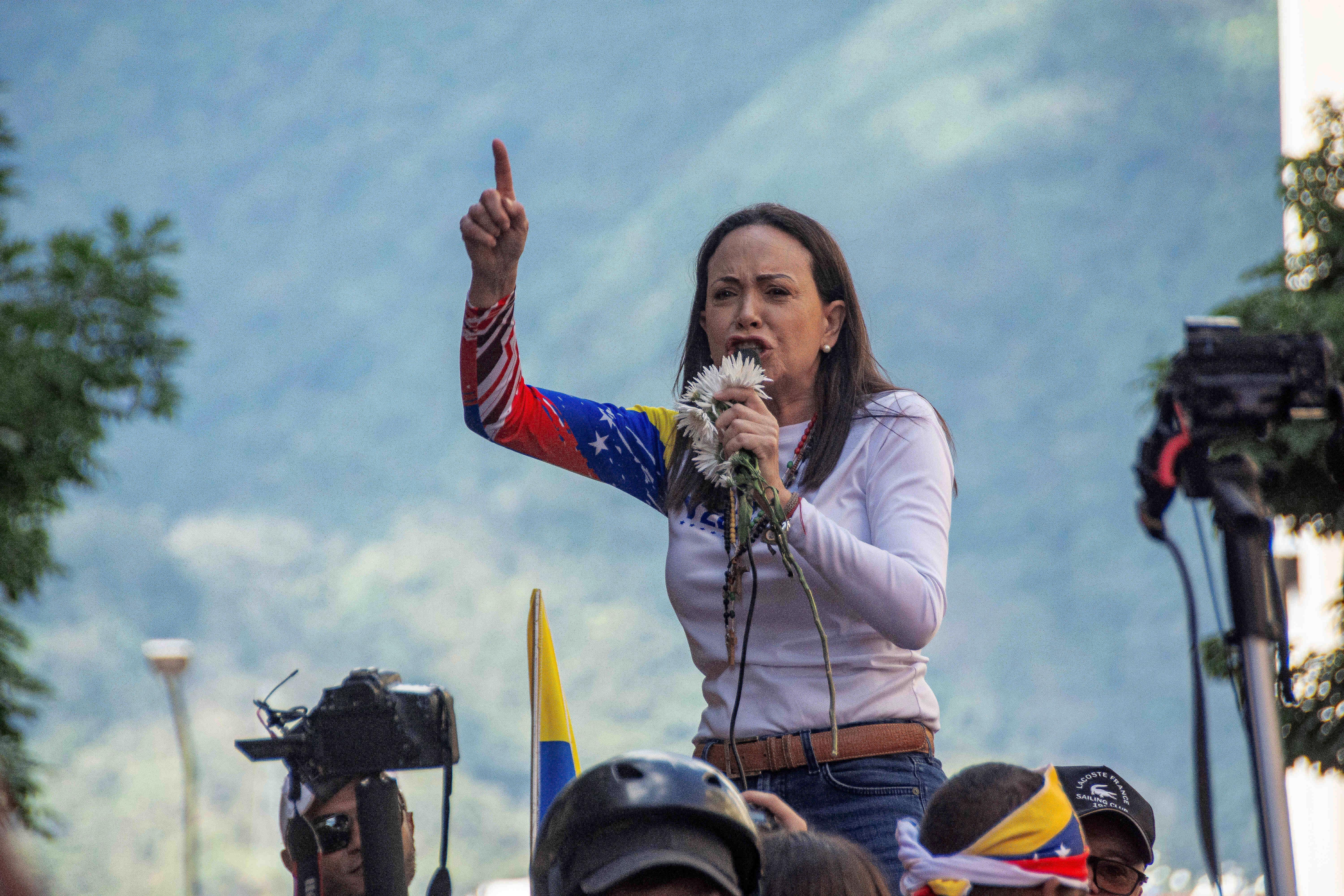Die venezolanische Oppositionsführerin María Corina Machado bei einem ihrer letzten öffentlichen Auftritte Anfang Januar in Caracas.