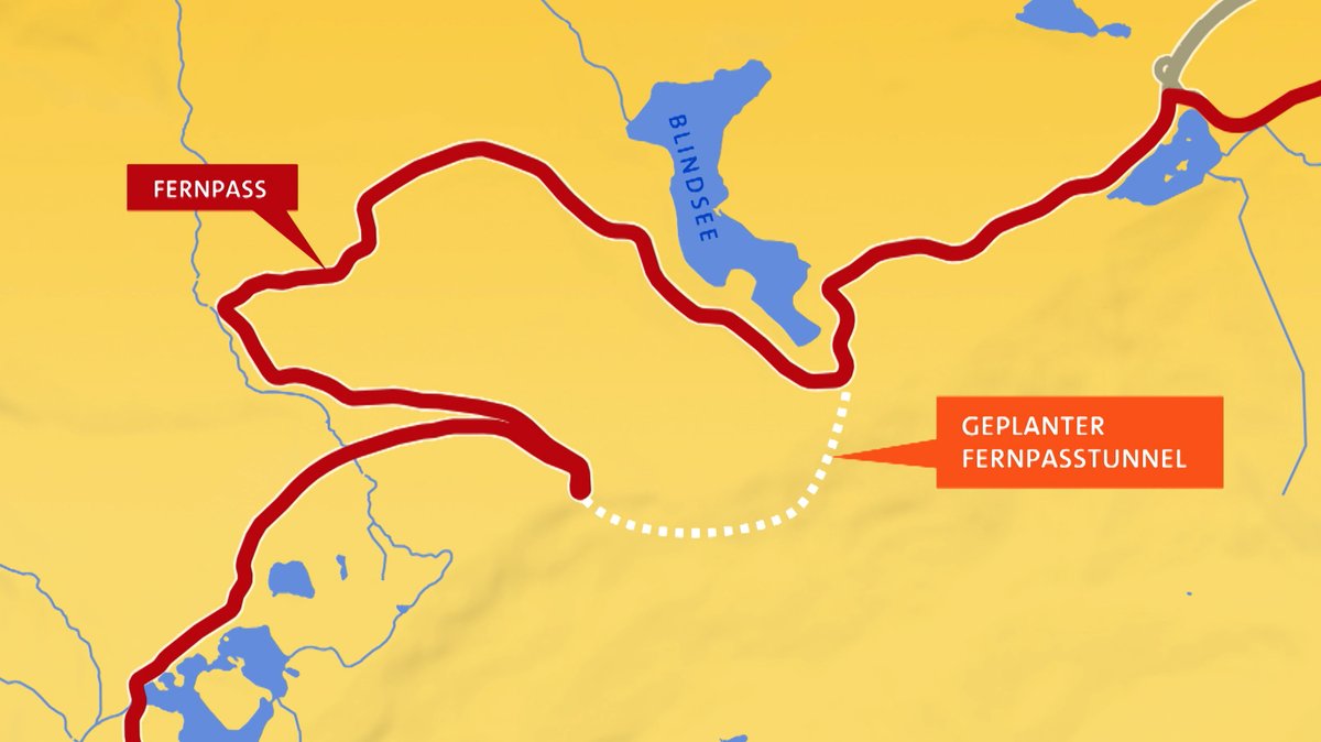 Der Fernpasstunnel wird 1,4 Kilometer lang sein und soll die B179 auf der Höhe des Fernpasses unterqueren um Höhenmeter und Kurven zu sparen.
