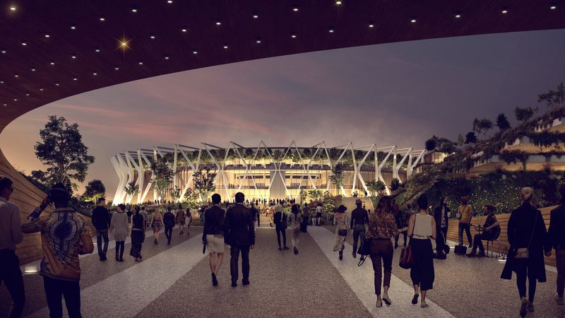 So könnte die Konzerthalle am Münchner Flughafen aussehen | Bild: picture alliance / Cover Images | SWMUNICH Real Estate GmbH/Populous/Cover Images So könnte die Konzerthalle am Münchner Flughafen aussehen