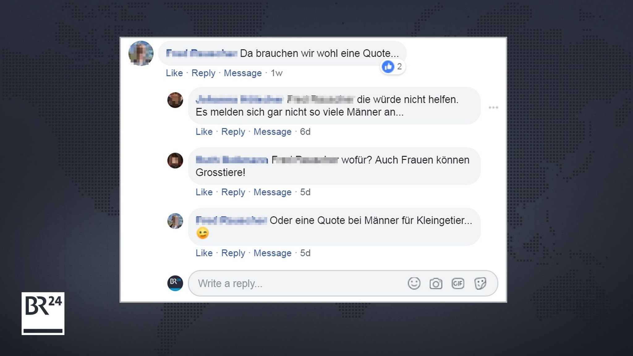 Kommentare zum Abendschau-Beitrag auf BR24-Facebook und die Idee einer Männerquote im Tierarzt-Studium