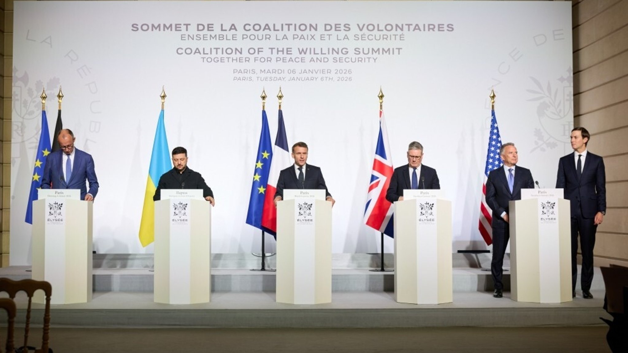 Pressekonferenz der "Koalition der Willigen" in Paris | Bild: picture alliance / ZUMAPRESS.com | PRESIDENT OF UKRAINE Pressekonferenz der "Koalition der Willigen" in Paris